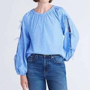 Free Assembly Tie Sleeve Top Blue XL